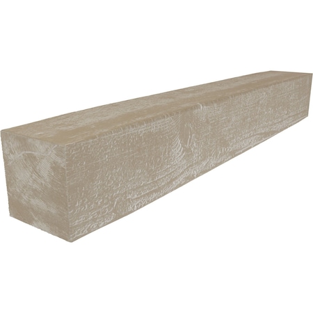 Ekena Millwork Rough Sawn Faux Wood Fireplace Mantel, White Washed, 8"H x 10"D x 36"W MANURS08X10X36WH